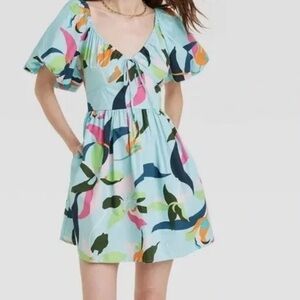 A New Day Green Fit-and-Flare  flirty mini Sundress with Flutter Sleeves xlg